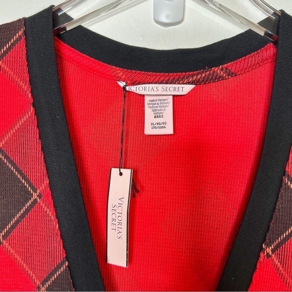 NEW Victoria’s Secret Red Plaid Pajama Thermal Waffle Knit Jumpsuit Sz XL - Picture 5 of 13